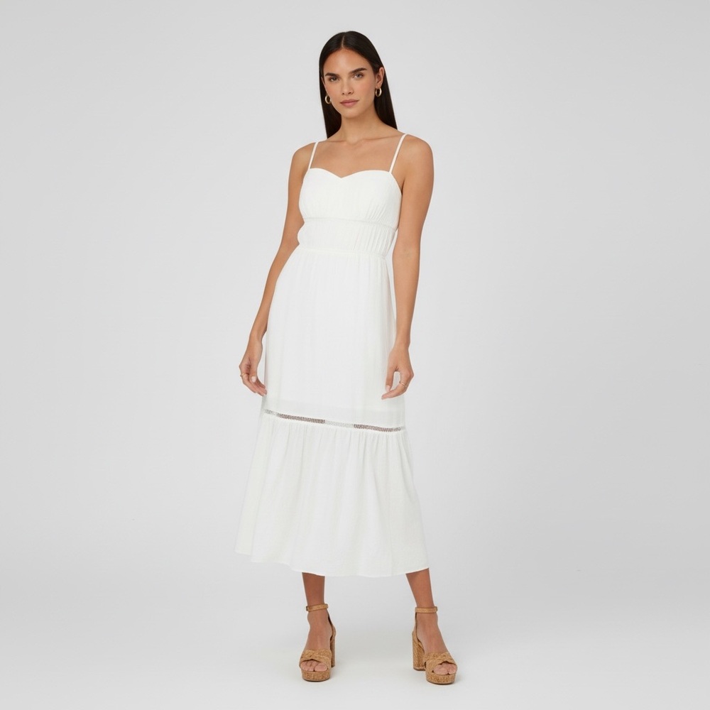 $129 Adrianna Papell Women's White Sweetheart-Neck Sleeveless Midi Dress Size 8